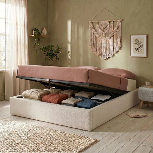 Lit coffre 140x190 cm tissu bouclette gris clair PARMA