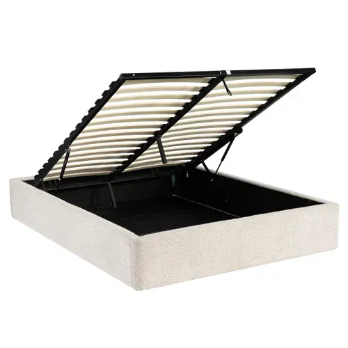 Lit coffre 140x190 cm avec sommier relevable PARMA tissu bouclette gris clair