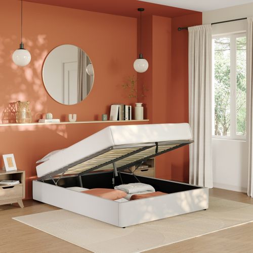 Lit coffre 140x190 cm avec sommier relevable PARMA tissu gris vue d'ambiance 1