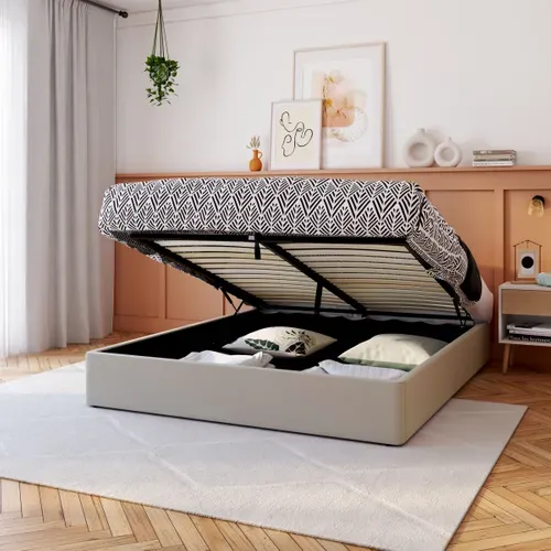 Lit coffre 160x200 cm avec sommier relevable PARMA tissu gris vue d'ambiance 1