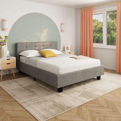 Lit 140x190 cm ROSALIE velours gris