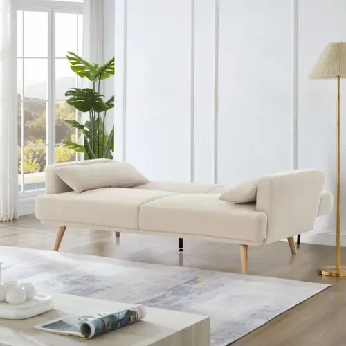 Banquette-lit clic-clac ALOHA 3 places en tissu beige - couchage rapide vue d'ambiance 1