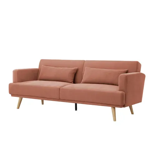 Banquette-lit clic-clac ALOHA 3 places en tissu terra cotta - couchage rapide vue de profil