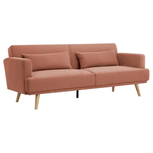 Banquette-lit clic-clac ALOHA 3 places en tissu terra cotta - couchage rapide vue 3/4
