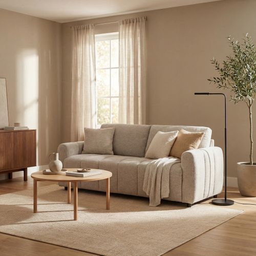 Canapé convertible express 3 places MYLODIE tissu gris matelas 12 cm vue d'ambiance 1