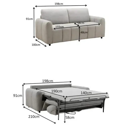 Canapé convertible express 3 places MYLODIE tissu gris matelas 12 cm