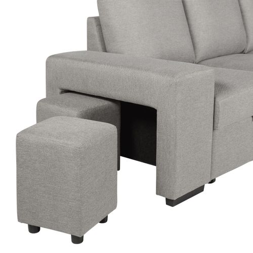 Canapé d'angle droit convertible LAURENCE tissu gris clair