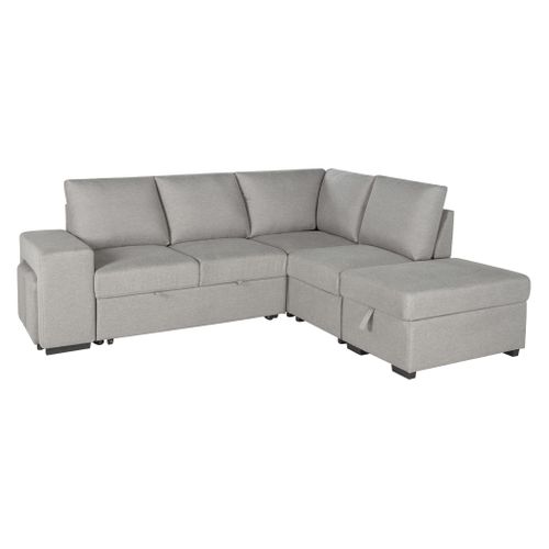 Canapé d'angle droit convertible LAURENCE tissu gris clair