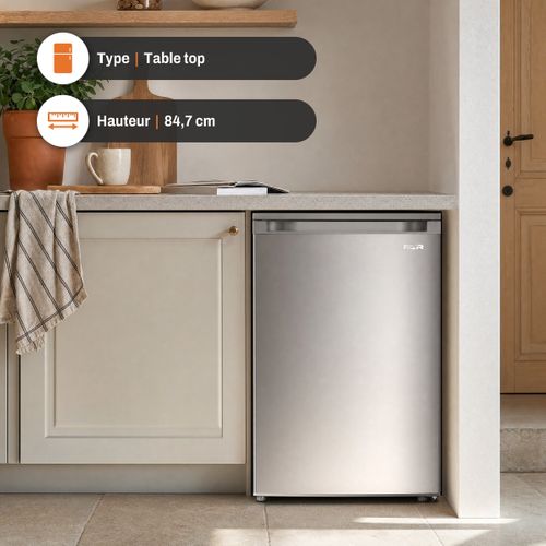 Réfrigérateur table top FAR RT1325X 128L Inox vue de profil