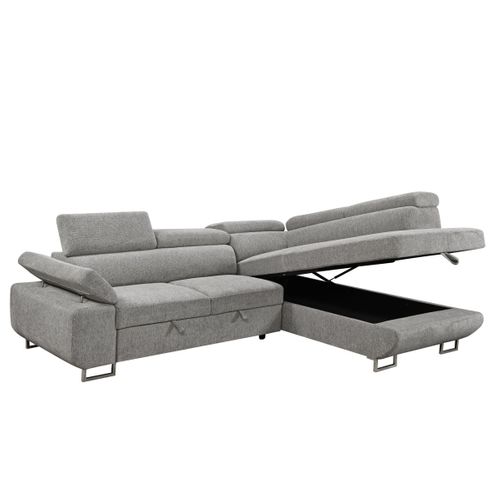 Canapé d'angle droit convertible SALVADOR tissu gris clair