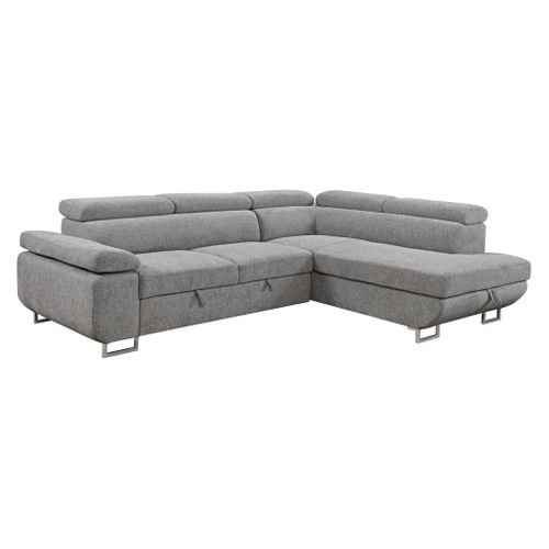 Canapé d'angle droit convertible SALVADOR tissu gris clair