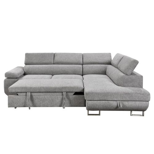 Canapé d'angle droit convertible SALVADOR tissu gris clair