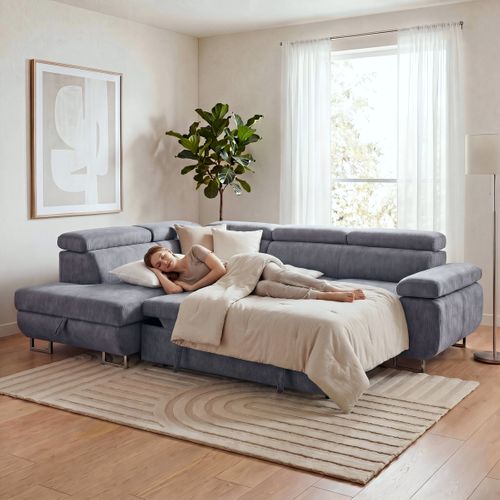 Canapé d'angle gauche convertible SALVADOR tissu gris anthracite