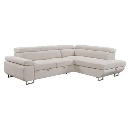 Canapé d'angle droit convertible SALVADOR tissu beige