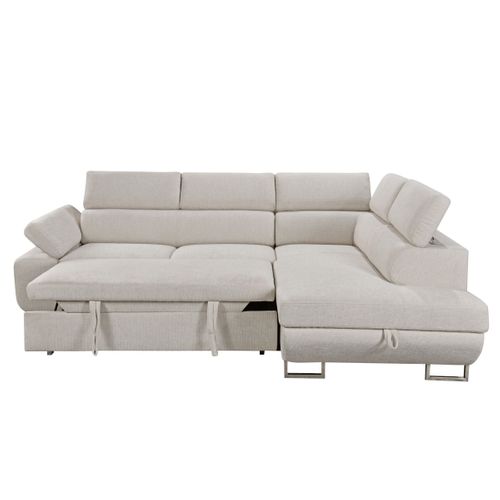 Canapé d'angle droit convertible SALVADOR tissu beige