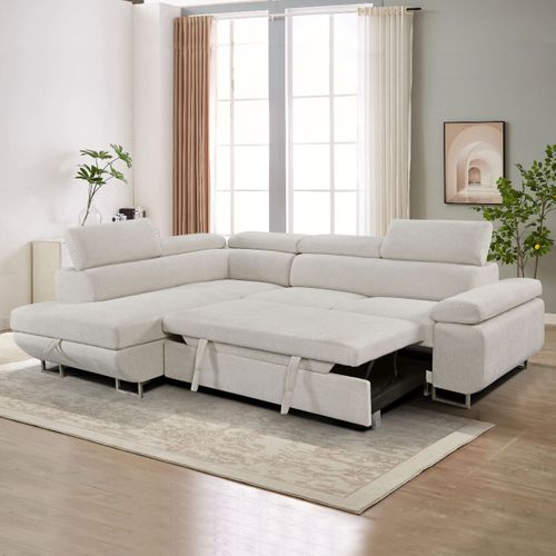 Canapé d'angle gauche convertible SALVADOR tissu beige