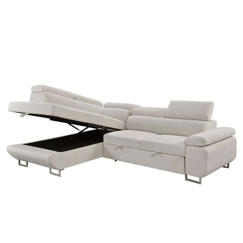 Canapé d'angle gauche convertible SALVADOR tissu beige