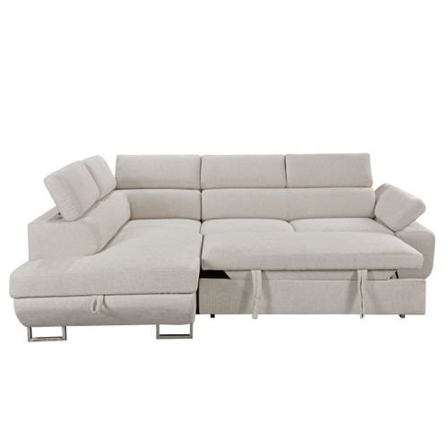 Canapé d'angle gauche convertible SALVADOR tissu beige