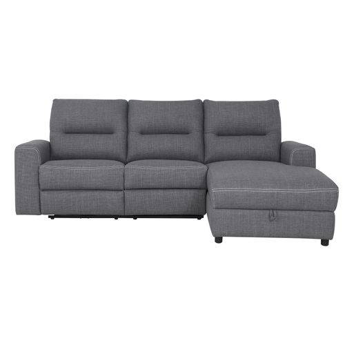 Canapé d'angle droit relax électrique MAURICE tissu gris