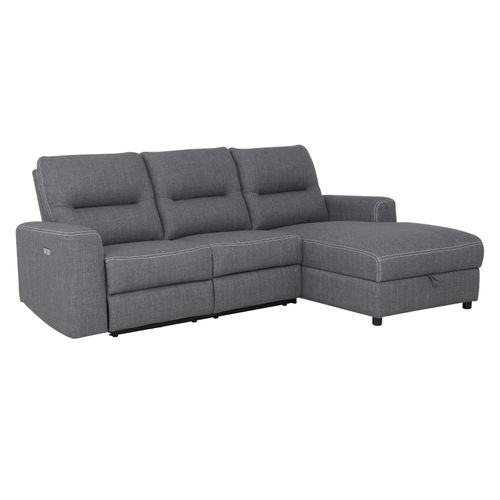 Canapé d'angle droit relax électrique MAURICE tissu gris