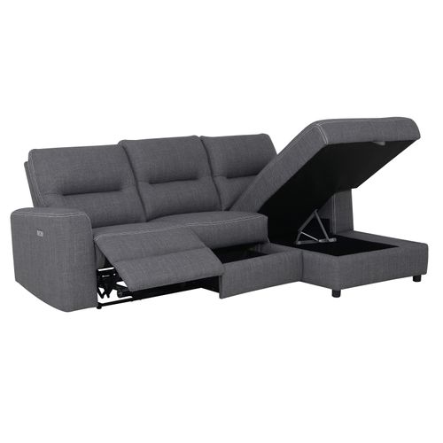 Canapé d'angle droit relax électrique MAURICE tissu gris