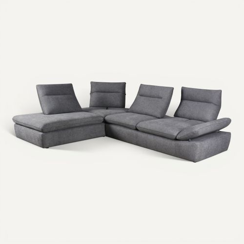 Canapé d'angle relax avance et recule angle gauche UNIQUE tissu gris vue de face