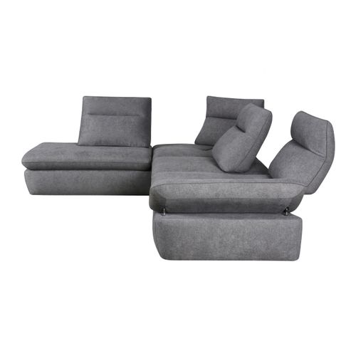 Canapé d'angle relax avance et recule angle gauche UNIQUE tissu gris vue de profil