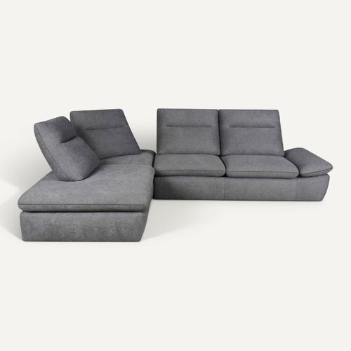 Canapé d'angle relax avance et recule angle gauche UNIQUE tissu gris vue 3/4
