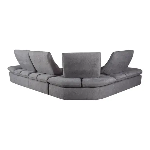 Canapé d'angle relax avance et recule angle gauche UNIQUE tissu gris vue de derrière