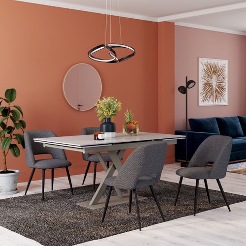 Table céramique L. 160/240 EVORA allonges imitation travertin