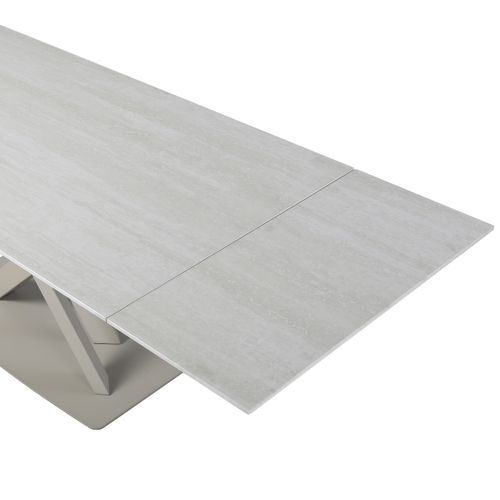 Table céramique L. 160/240 EVORA allonges imitation travertin