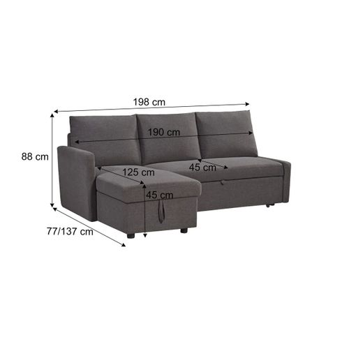 Canapé d'angle convertible méridienne réversible CAMPUS tissu gris foncé