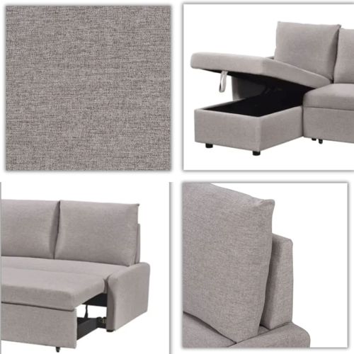 Canapé d'angle convertible méridienne réversible CAMPUS tissu gris clair vue accessoires