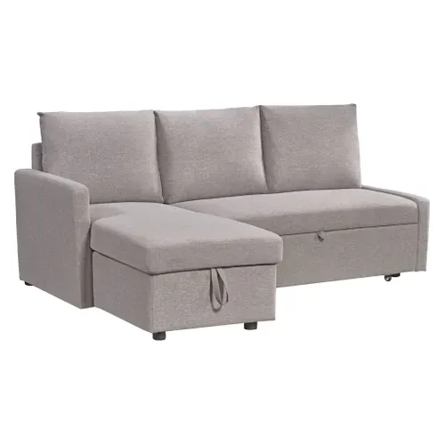 Canapé d'angle convertible méridienne réversible CAMPUS tissu gris clair vue 3/4