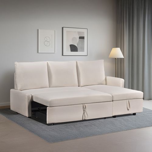 Canapé d'angle convertible méridienne réversible CAMPUS tissu crème