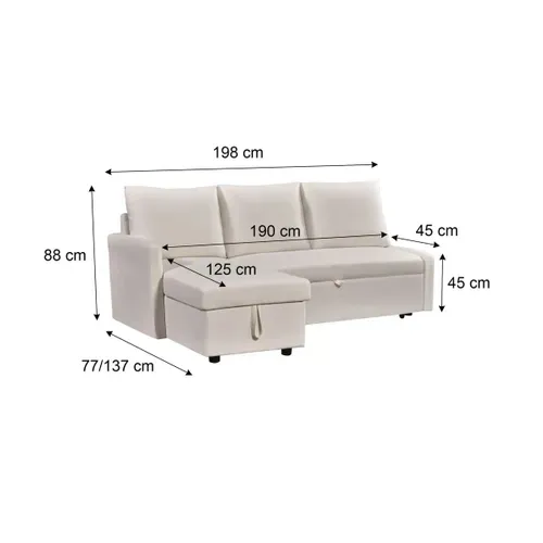 Canapé d'angle convertible méridienne réversible CAMPUS tissu crème