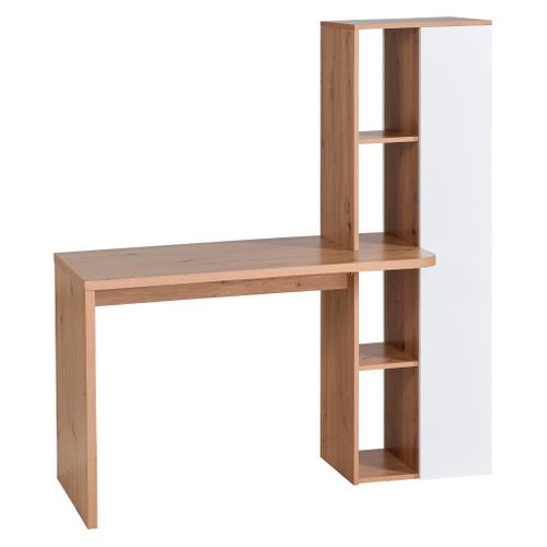 Bureau avec bibliothèque NOAH imitation chêne et blanc