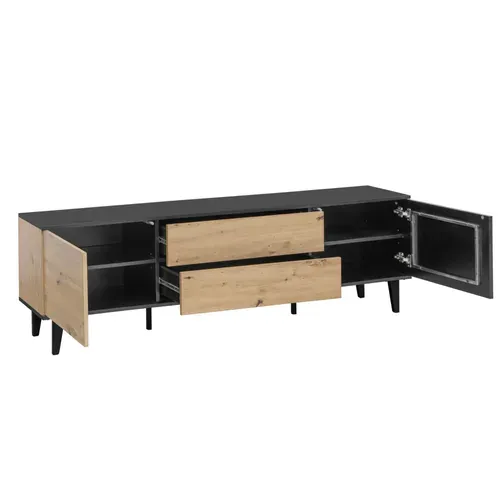 Meuble TV L.177 cm FABIEN imitation chêne et noir