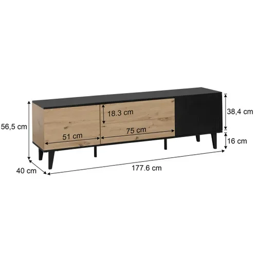 Meuble TV L.177 cm FABIEN imitation chêne et noir