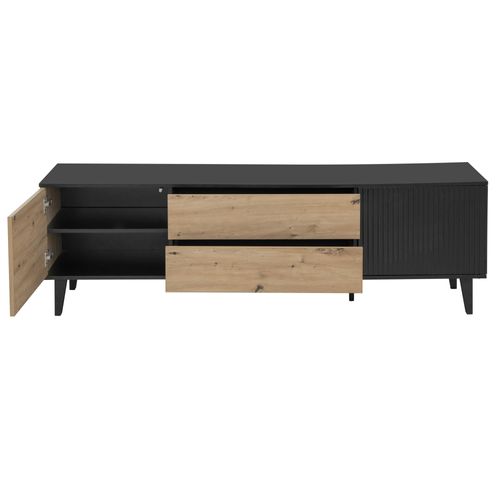 Meuble TV L.177 cm FABIEN imitation chêne et noir