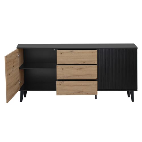 Buffet 2 portes 3 tiroirs L.170cm FABIEN imitation chêne et noir