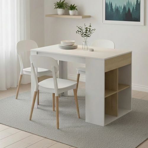 Ilot central H.90cm ERIC imitation chêne et blanc