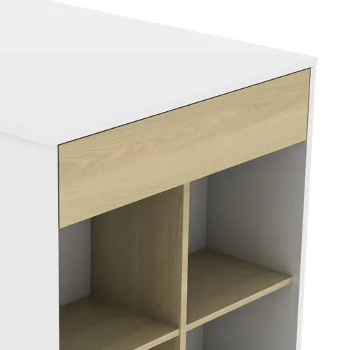 Ilot central H.90cm ERIC imitation chêne et blanc