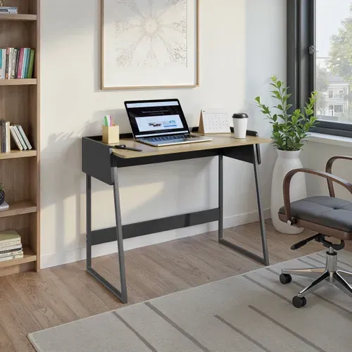 Bureau ENZO imitation chêne et noir vue d'ambiance 1