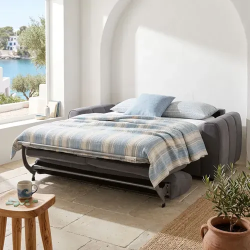 Canapé convertible express 3 places LEO tissu gris anthracite matelas 12 cm vue d'ambiance 1