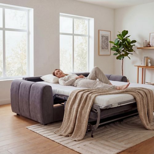Canapé fixe convertible express 3 places LEO tissu gris anthracite matelas 12 cm