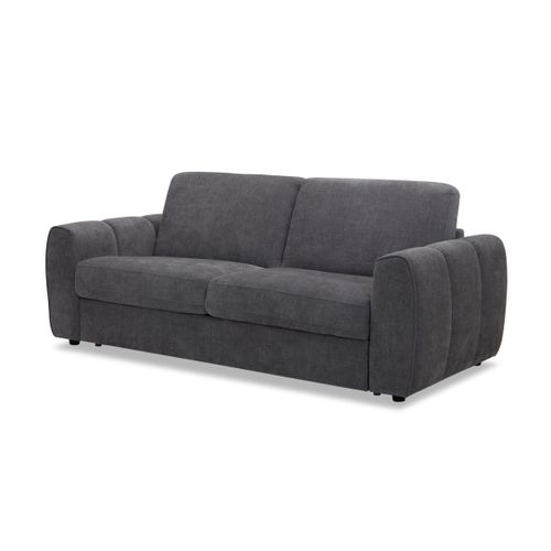 Canapé convertible express 3 places LEO tissu gris anthracite matelas 12 cm vue de profil