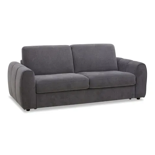 Canapé convertible express 3 places LEO tissu gris anthracite matelas 12 cm vue 3/4