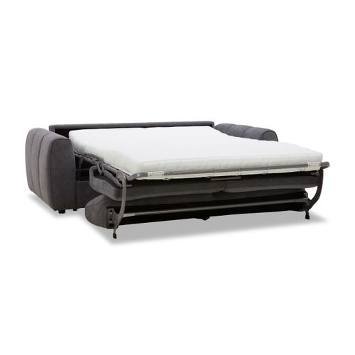 Canapé convertible express 3 places LEO tissu gris anthracite matelas 12 cm