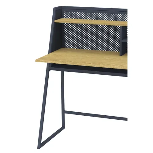 Bureau droit avec étagères OGEDON imitation chêne et noir vue accessoires